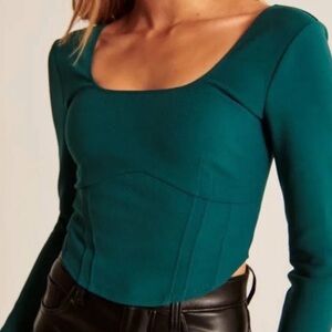 A&F long sleeve cropped green corset top